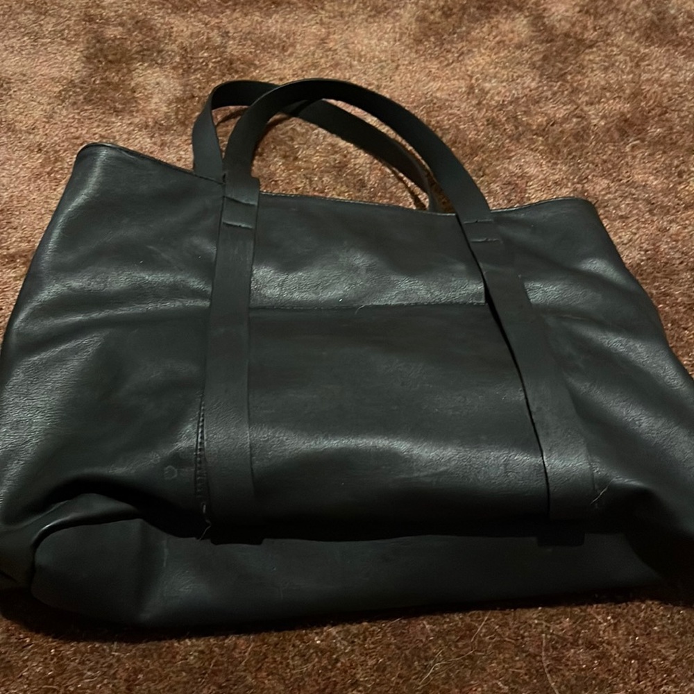 Large black three compartment tote